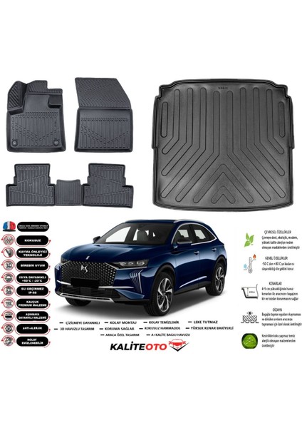 Ds7 Crossback 2021 Model Esnek Bagaj Havuzu Araca Özel Siyah Paspas Seti