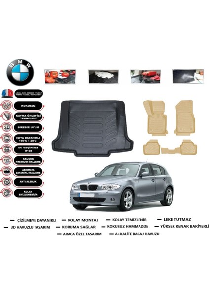 1 Serisi E87 2005 Model Bagaj Havuzu+Araca Özel Bej Paspas Takımı Flex