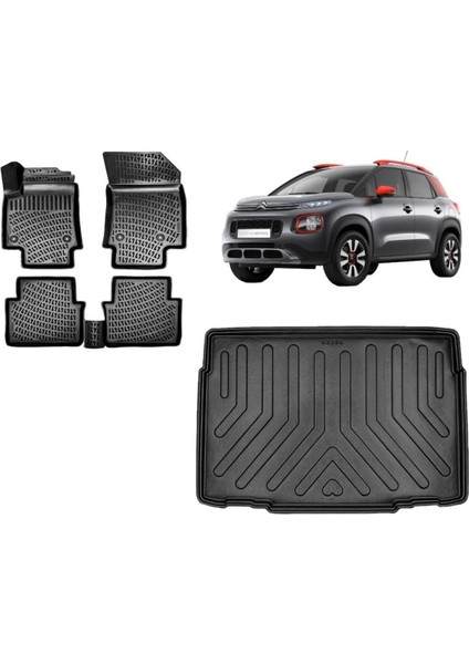 C3 Aircross 2016 Model Alt Kademe 3D Bagaj Havuzu+3d Havuzlu Araca Özel Paspas Takımı