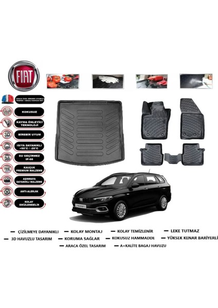 Egea Station Wagon 2019 Model Üst Bagaj Havuzu Araca Özel Paspas Takımı Prrox