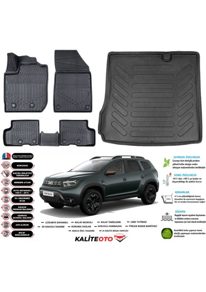 Duster 4x2 2024 Model Esnek Bagaj Havuzu Araca Özel Siyah Paspas Takımı
