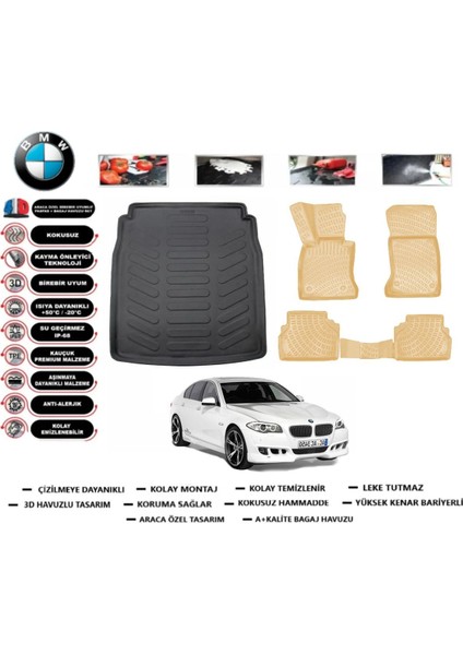 5 Serisi F10 2012 Model Bagaj Havuzu+Araca Özel Bej Paspas Takımı Flex