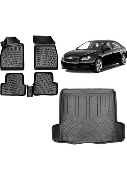 Chevrolet Cruze Sedan 2009 Model 3D Çift Kulaklı Bagaj Havuzu+3d Havuzlu Araca Özel Paspas Takımı