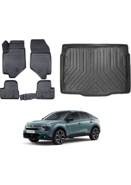 C4 Elektrikli 2021 Sonrası 3D Üst Bagaj Havuzu+3d Araca Özel Paspas Takımı Luxury Serisi