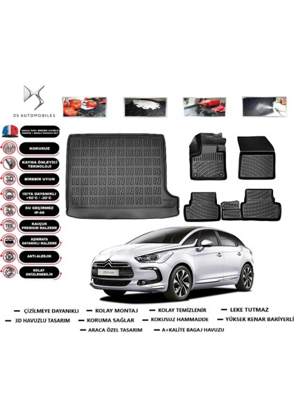 Ds 5 2011-2018 3D Üst Bagaj Havuzu+3d Araca Özel Paspas Takımı Luxury Serisi