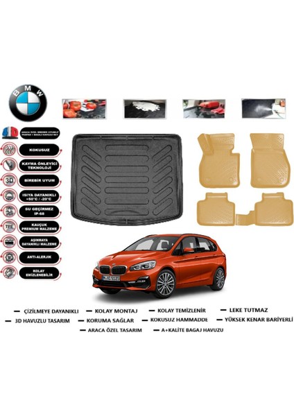 2 Serisi Active Tourer 2019 Model Bagaj Havuzu+Araca Özel Bej Paspas Takımı Flex
