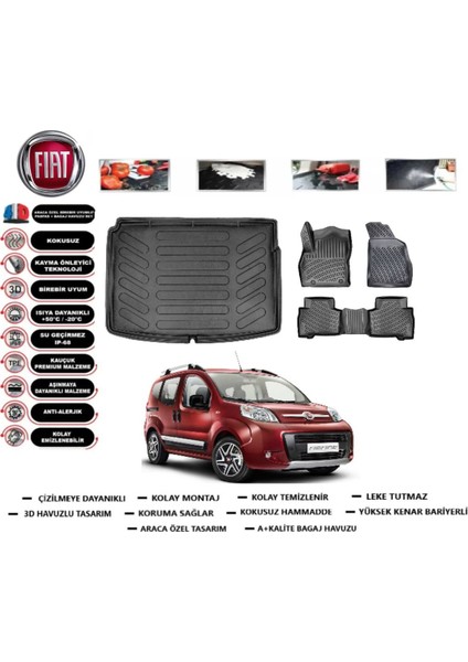 Fiorino 2009 Model Plastik Zemin Bagaj Havuzu Araca Özel Paspas Takımı Prrox
