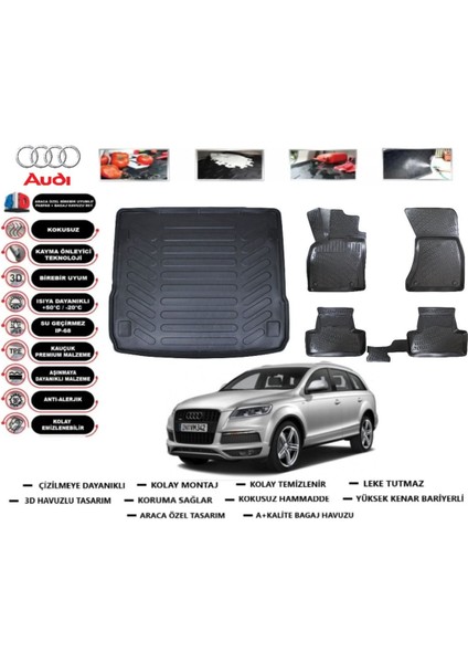 Q7 2007 Model Bagaj Havuzu Araca Özel Paspas Takımı Prrox