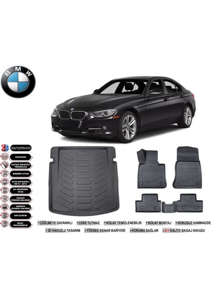 3 Serisi F30 2012 Model Bagaj Havuzu Araca Özel Siyah Havuzlu Paspas Takımı Sett