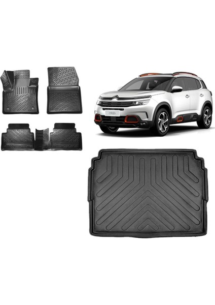 C5 Aircross 2022 Model Alt Kademe 3D Bagaj Havuzu+3d Havuzlu Araca Özel Paspas Takımı