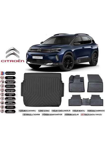 C5 Aircross 2019 Model Üst Bagaj Havuzu Araca Özel Siyah Havuzlu Paspas Takımı Sett