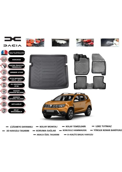 Duster 4 Wd (4x4) 2018 Model Bagaj Havuzu Araca Özel Paspas Takımı Prrox