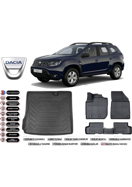 Duster 4x2 2022 Model Bagaj Havuzu Araca Özel Siyah Havuzlu Paspas Takımı Sett
