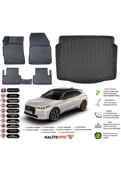 Ds4 2024 Model Esnek Bagaj Havuzu Araca Özel Siyah Paspas Takımı