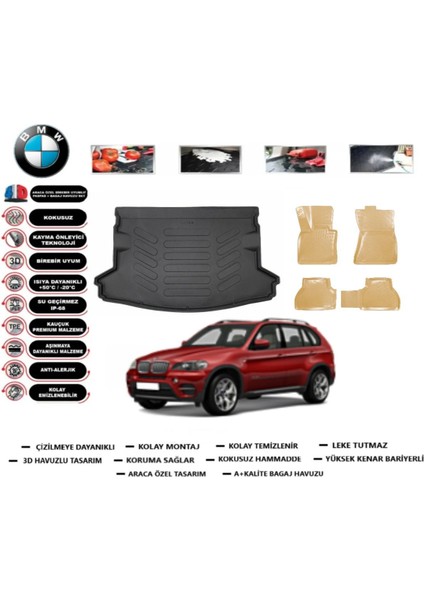 X5 2007 Model Bagaj Havuzu+Araca Özel Bej Paspas Takımı Flex