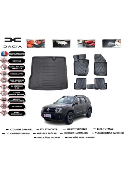Duster 2 Wd (4x2) 2010 Model Bagaj Havuzu Araca Özel Paspas Takımı Prrox