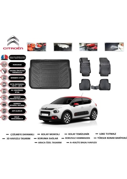 C3 2021 Model Bagaj Havuzu Araca Özel Paspas Takımı Prrox