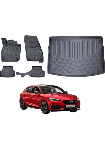 Leon 2023 Sonrası 3D Üst Bagaj Havuzu+3d Araca Özel Paspas Takımı Luxury Serisi