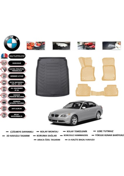 5 Serisi E60 2009 Model Bagaj Havuzu+Araca Özel Bej Paspas Takımı Flex