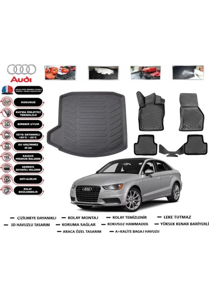 A3 Sedan 2013 Model Bagaj Havuzu Araca Özel Paspas Takımı Flex