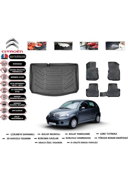C3 2006 Model Bagaj Havuzu Araca Özel Paspas Takımı Prrox