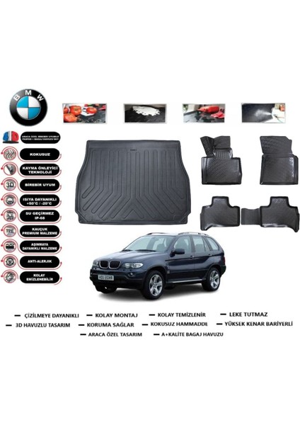 X5 2006 Model Bagaj Havuzu Araca Özel Paspas Takımı Prrox