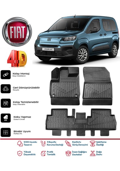 Doblo 2023 ve Sonrası 4.5d Plus Havuzlu Siyah Paspas Takımı Yumuşak