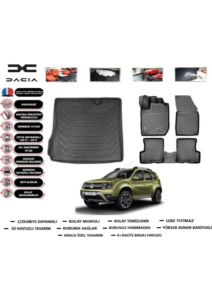 Duster 2 Wd (4x2) 2021 Model Bagaj Havuzu Araca Özel Paspas Takımı Prrox
