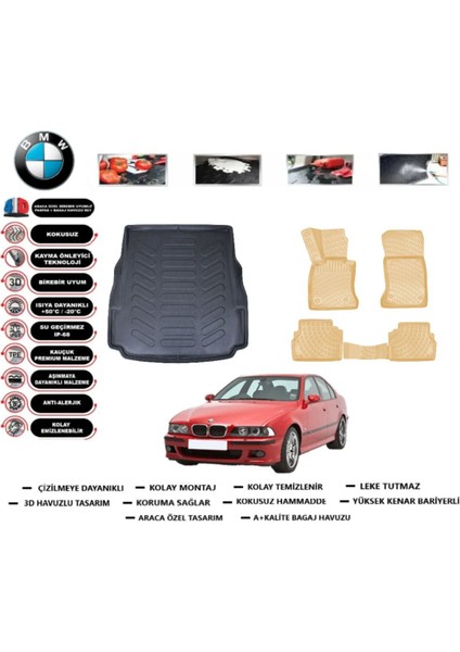 5 Serisi E39 2001 Model Bagaj Havuzu(Paspası)+Araca Özel Bej Paspas Takımı Flex