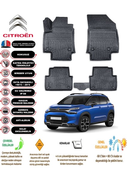 C3 Aircross 2017 Sonrası 4d Araca Özel Havuzlu Kokusuz Paspas Takımı