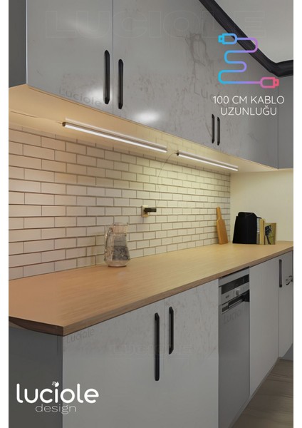 Mutfak Tezgah Altı LED Işık Bar Aç Kapa Günışığı Yapışkanlı 1 Metre - Lambader Gun5