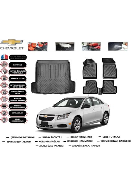 Chevrolet Cruze Sedan Çift Kulak 2017 Model Bagaj Havuzu Araca Özel Paspas Takımı Prrox