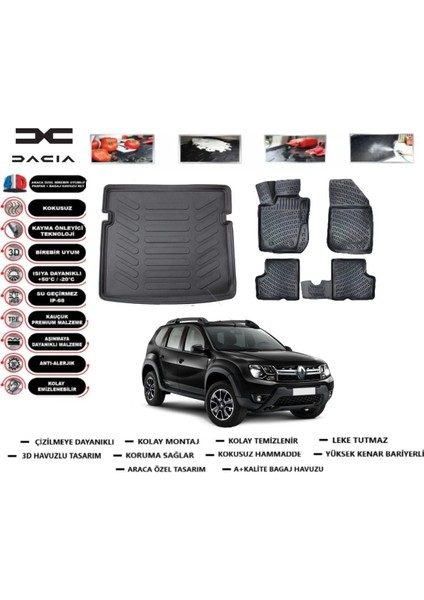 Duster 4 Wd (4x4) 2014 Model Bagaj Havuzu Araca Özel Paspas Takımı Prrox