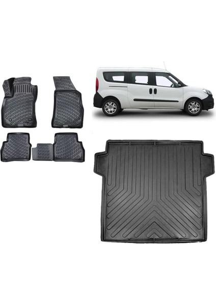 Doblo (Maxi Uzun Kasa) 2018 Model 3D Bagaj Havuzu+3d Havuzlu Araca Özel Paspas Takımı
