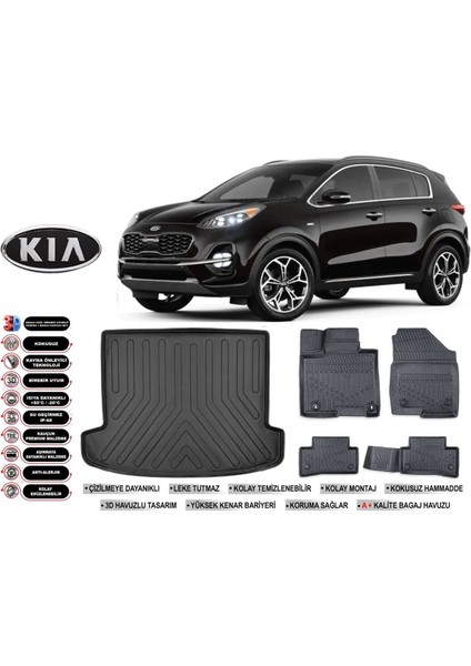 Sportage 2016 Model Bagaj Havuzu Araca Özel Siyah Havuzlu Paspas Takımı Sett