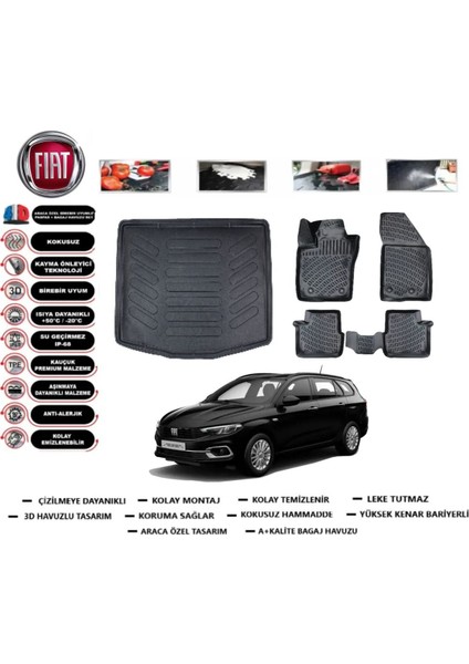 Egea Station Wagon 2019 Model Alt Bagaj Havuzu Araca Özel Paspas Takımı Prrox