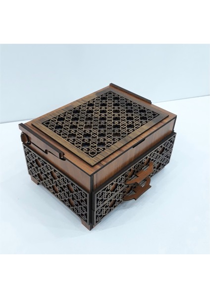 Ahşap Sandık Takı Mücevher Kutusu 20 cm x 15 cm x 12 cm