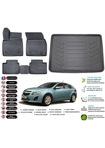 Chevrolet Cruze Hatchback 2015 Model Esnek Bagaj Havuzu Araca Özel Siyah Paspas Takımı