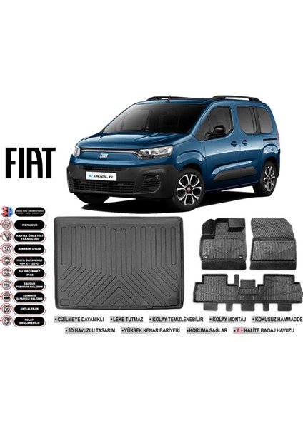 Doblo 2024 Model Bagaj Havuzu Araca Özel Siyah Havuzlu Paspas Takımı Sett