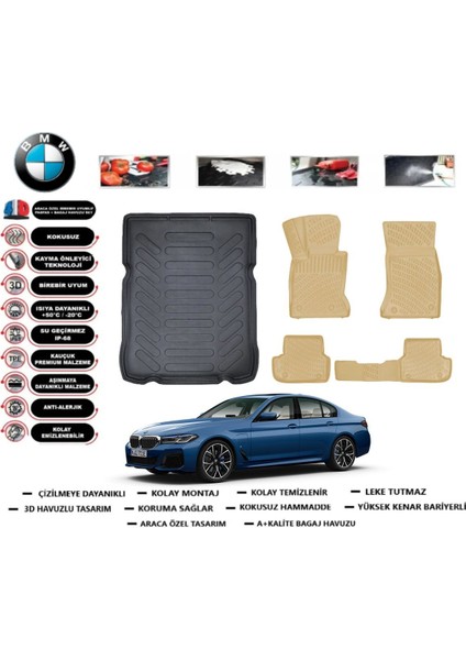 5 Serisi G30 2020 Model Bagaj Havuzu+Araca Özel Bej Paspas Takımı Flex