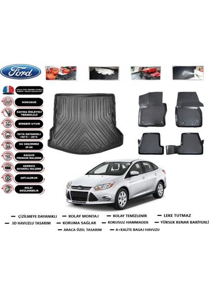 Focus 3 Sedan 2011 Model Bagaj Havuzu Araca Özel Paspas Takımı Flex