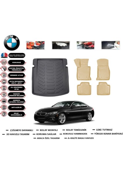 4 Serisi Coupe 2013 Model Bagaj Havuzu+Araca Özel Bej Paspas Takımı Flex