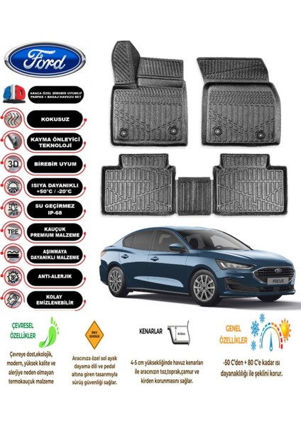 Focus 5 Station Vagon 2019 Model 4d Araca Özel Havuzlu Kokusuz Paspas Takımı
