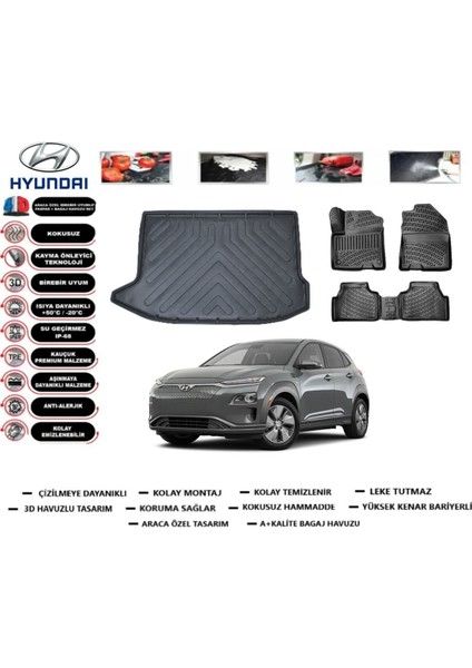 Kona Elektrikli 2023 Model Bagaj Havuzu Araca Özel Paspas Takımı Prrox
