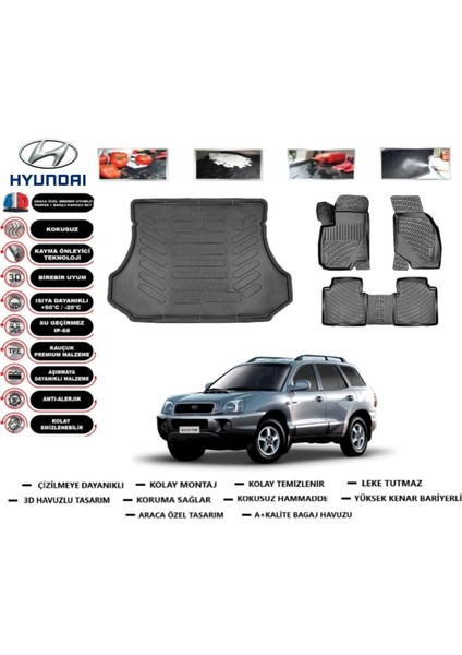 Santafe 2003 Model Bagaj Havuzu Araca Özel Paspas Takımı Prrox