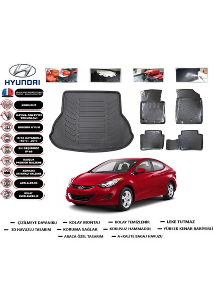 Elantra 2014 Model Bagaj Havuzu Araca Özel Paspas Takımı Kauçuk