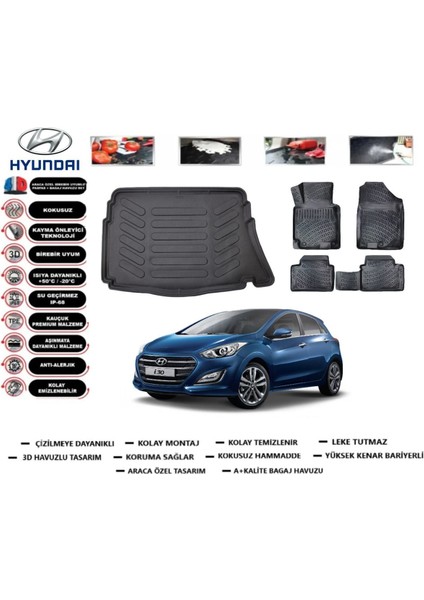 I30 2013 Model Ince Stepne Bagaj Havuzu Araca Özel Paspas Takımı Prrox