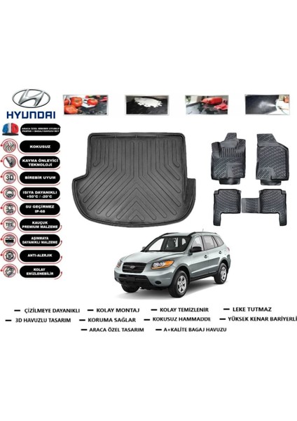 Santafe 2009 Model Bagaj Havuzu Araca Özel Paspas Takımı Prrox