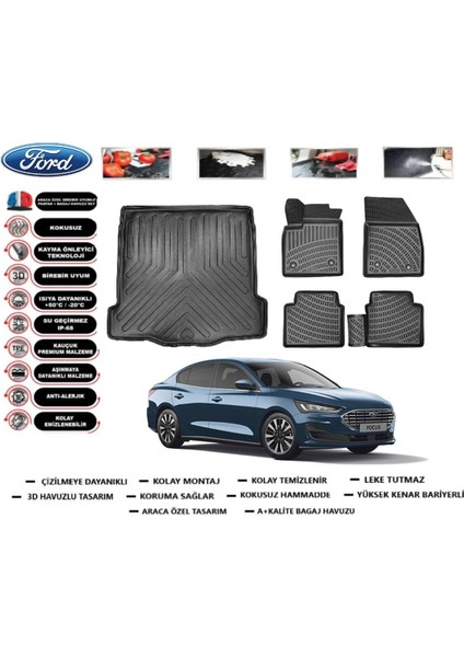 Focus 4 Sedan 2023 Model Ince Stepne Bagaj Havuzu Araca Özel Paspas Takımı Prrox
