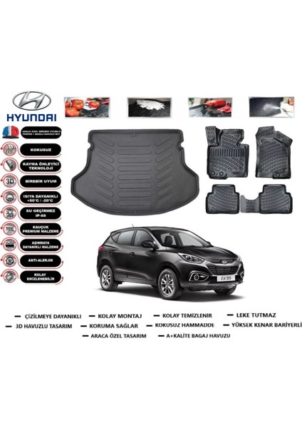 IX35 2011 Model Bagaj Havuzu Araca Özel Paspas Takımı Kauçuk